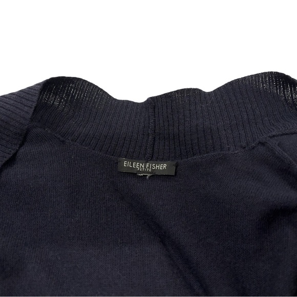 Eileen Fisher 100% Merino Wool Draped Open Front Knit Cardigan Sweater Dark Blue - Picture 3 of 5